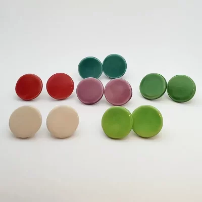 simple round handmade ceramics earrings medium size