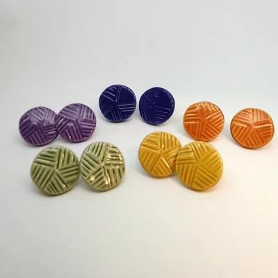 rounded woolball texturized earrings medium model size stainless steel